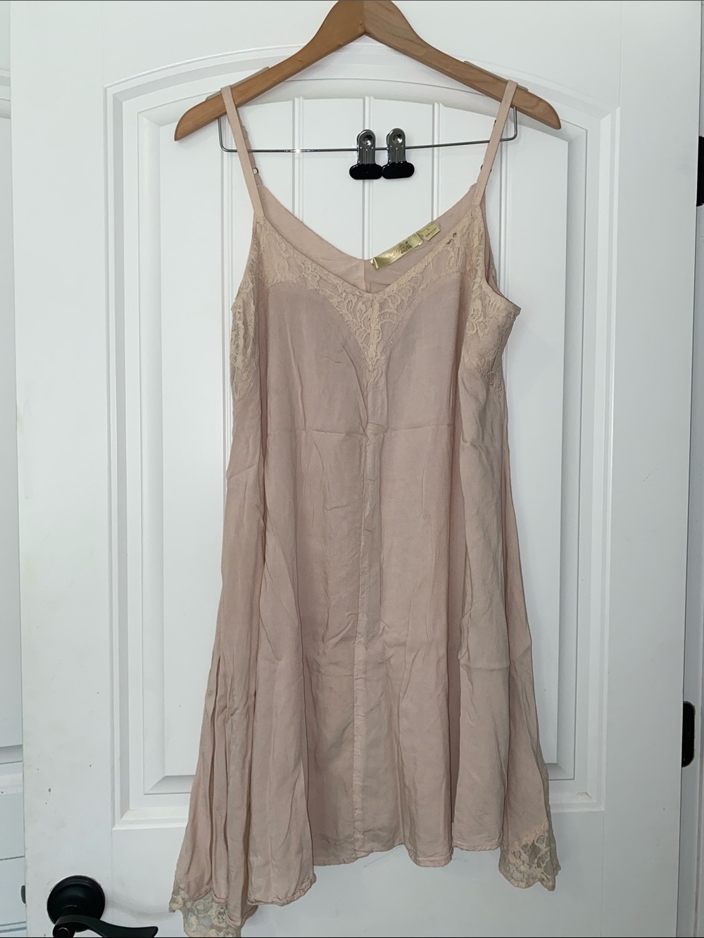 New Glory Lace Trim Slip Swing Dress Nude Pink size Large
